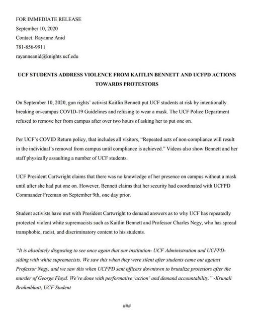 Student Activist statement